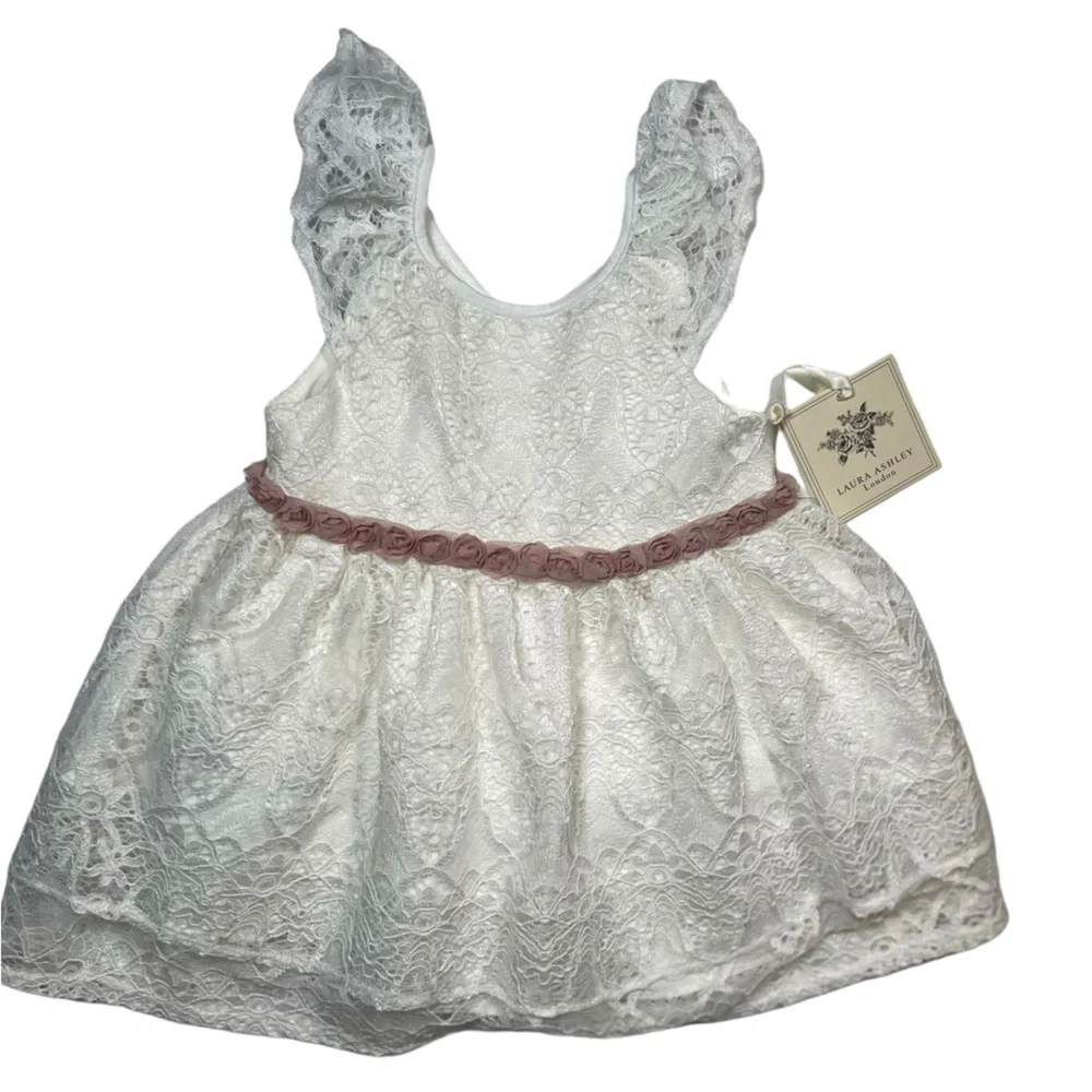 Laura Ashley London Baby Girl's White Floral Lace Ball Gown Dress 12m Easter
